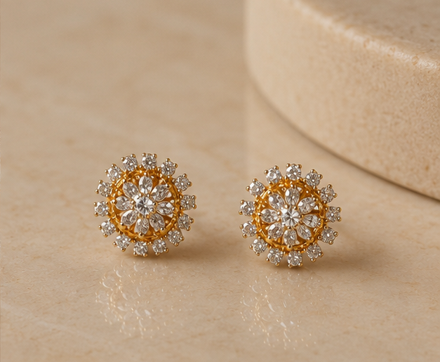 Radiant Floral Cluster American Diamond Studs