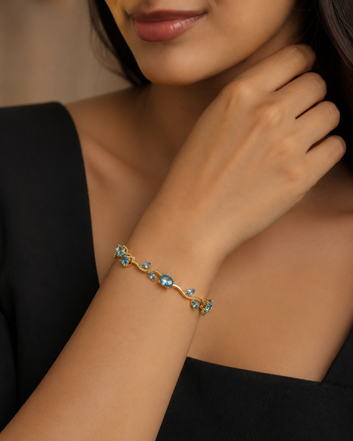 Enchanted Aquamarine Leaf Vine Bracelet | MPS & Co.