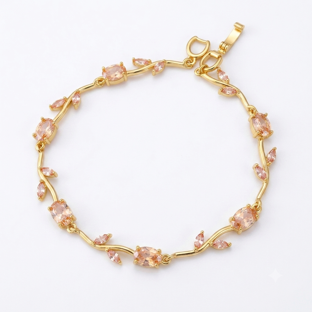 Champagne Vine Leaf Crystal Statement Bracelet | MPS & Co.