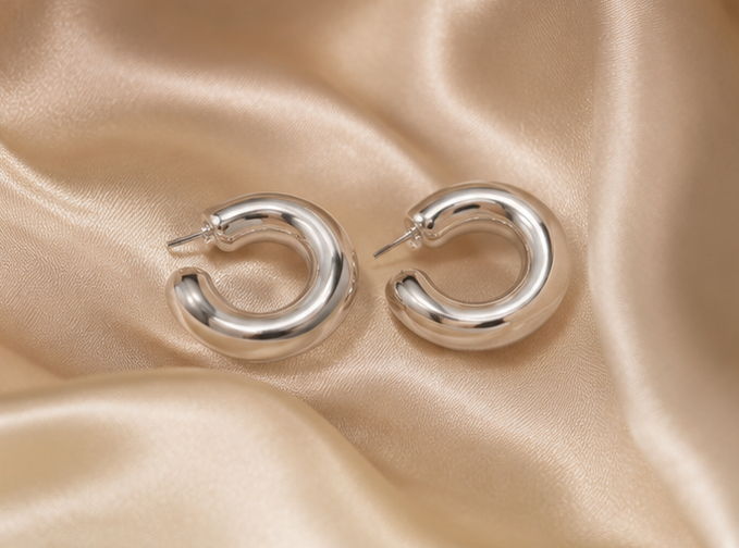 Silver High-Shine Hoop Earrings | MPS & Co.