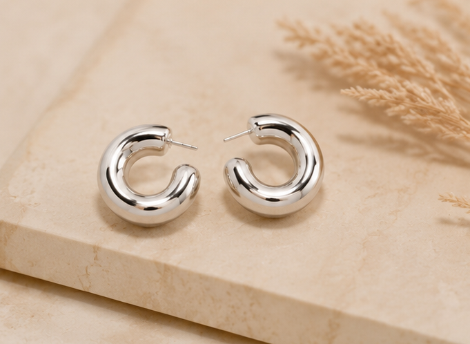 Silver High-Shine Hoop Earrings | MPS & Co.