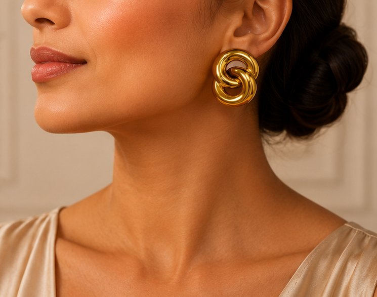 Interlocking Knot Link Statement Stud Earrings