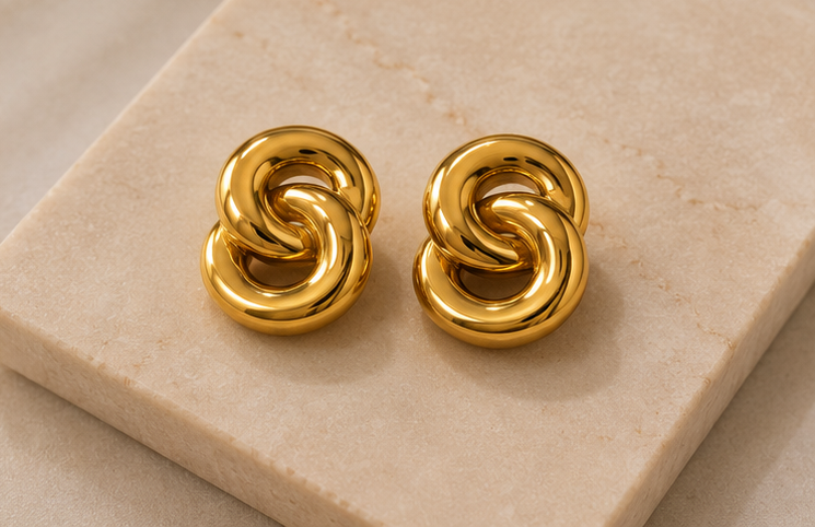 Interlocking Knot Link Statement Stud Earrings