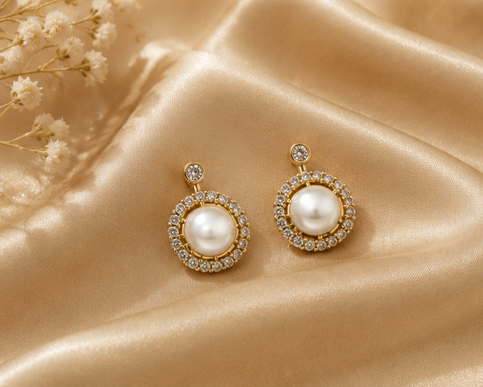 Baroque Pearl Crystal Halo Drop Studs