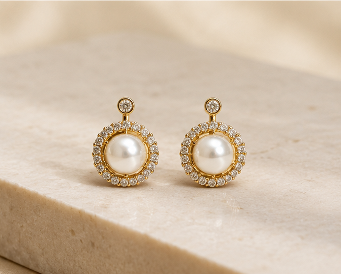 Baroque Pearl Crystal Halo Drop Studs
