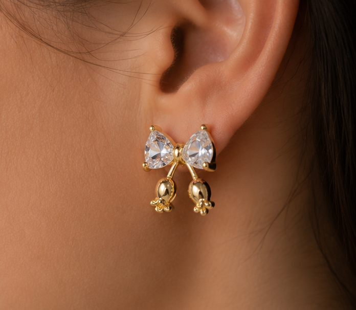 Crystal Bow & Lily of the Valley Charm Earrings
