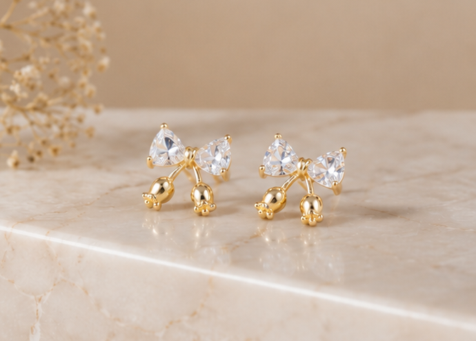 Crystal Bow & Lily of the Valley Charm Earrings