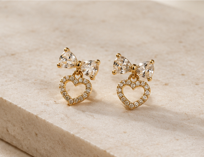 Elegant Bow and Heart Drop Earrings | MPS & Co.