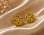 Yellow Citrine Crystal Four-Leaf Clover Stud Earrings