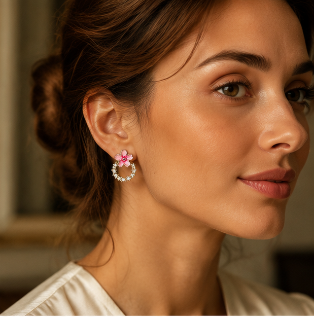 Pink Floral Crystal Hoop Earrings | MPS & Co.