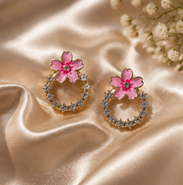 Pink Floral Crystal Hoop Earrings | MPS & Co.
