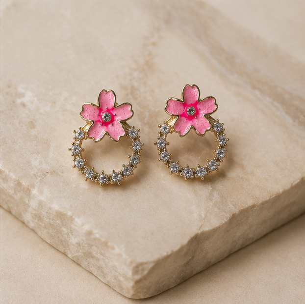 Pink Floral Crystal Hoop Earrings | MPS & Co.