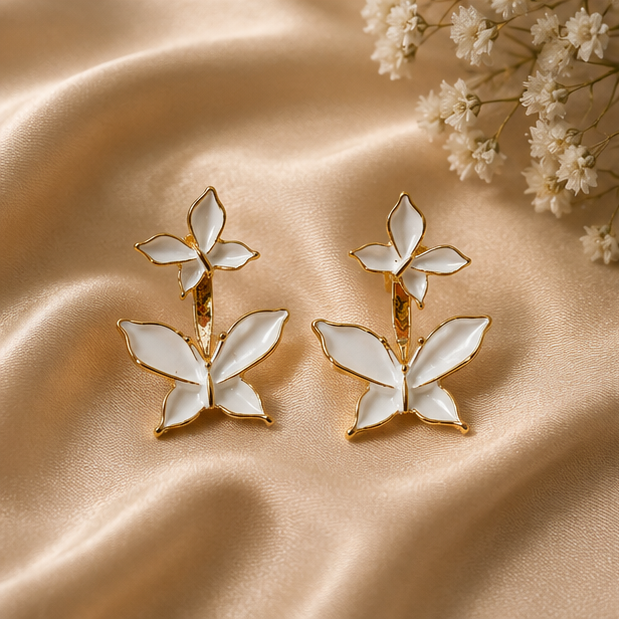 Enchanted White Enamel Butterfly Drop Earrings | MPS & Co.