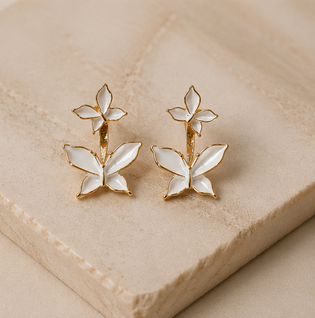 Enchanted White Enamel Butterfly Drop Earrings | MPS & Co.