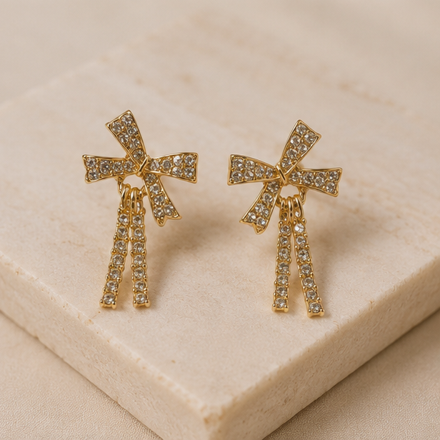 Glistening Crystal Pave Bow Dangle Earrings | MPS & Co.