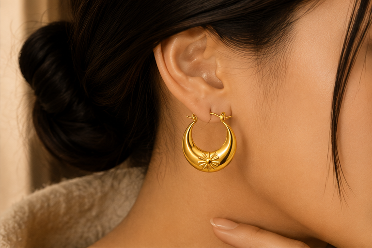 Celestial Sunburst Chunky Crescent Hoop Earrings | MPS & Co.