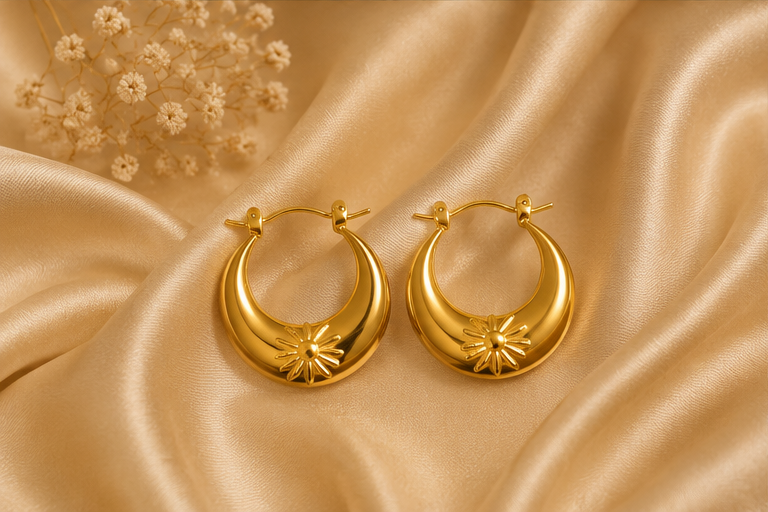 Celestial Sunburst Chunky Crescent Hoop Earrings | MPS & Co.