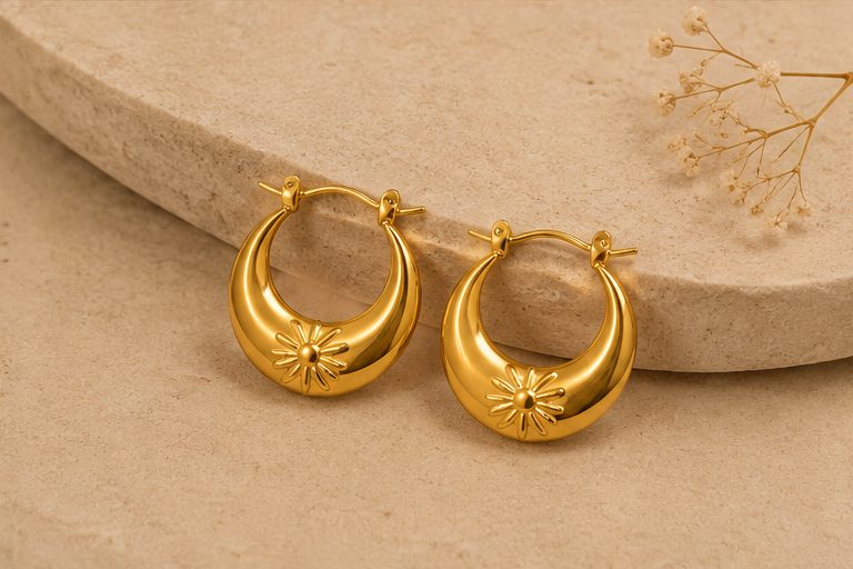 Celestial Sunburst Chunky Crescent Hoop Earrings | MPS & Co.