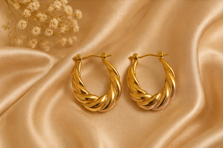 Sculpted Twisted Ribbed Oval Hoop Earrings | MPS & Co.