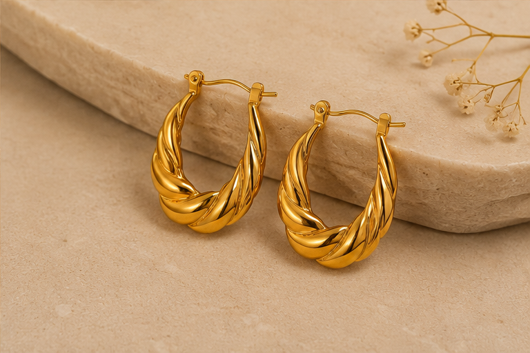 Sculpted Twisted Ribbed Oval Hoop Earrings | MPS & Co.