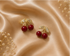 Pave Leaf Cherry Charm Stud Earrings | MPS & Co.