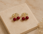 Pave Leaf Cherry Charm Stud Earrings | MPS & Co.