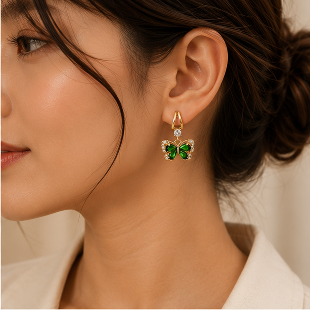 Emerald Crystal Butterfly Drop Earrings | MPS & Co.