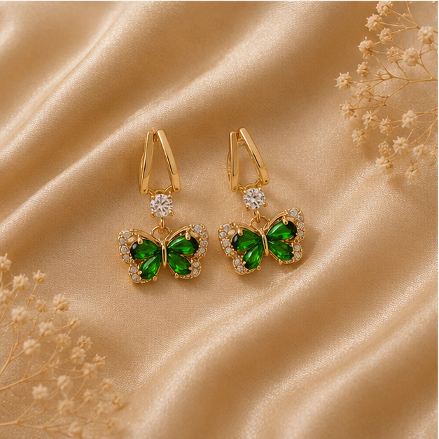 Emerald Crystal Butterfly Drop Earrings | MPS & Co.