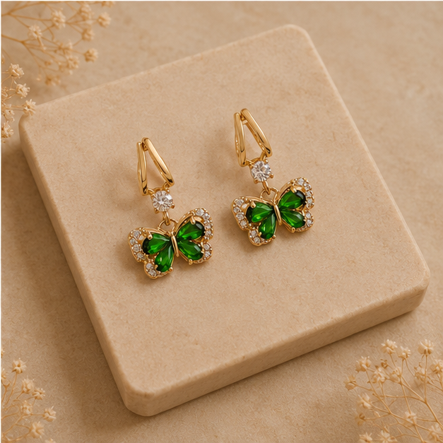 Emerald Crystal Butterfly Drop Earrings | MPS & Co.