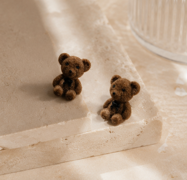 Tactile Velvet Teddy Bear Stud Earrings | MPS & Co.