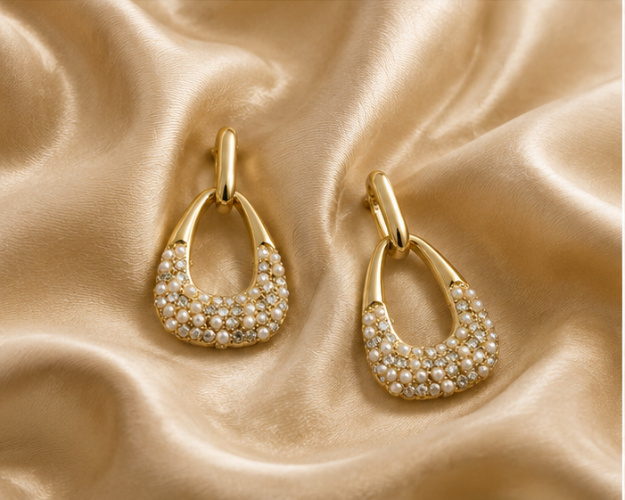 Ornate Pearl Encrusted Teardrop Hoop Earrings | MPS & Co.