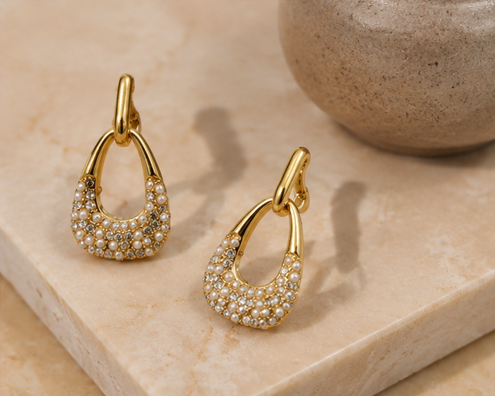 Ornate Pearl Encrusted Teardrop Hoop Earrings | MPS & Co.