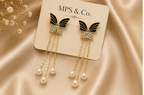 Enchanted Black Butterfly Pearl Tassel Earrings | MPS & Co.
