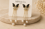 Enchanted Black Butterfly Pearl Tassel Earrings | MPS & Co.