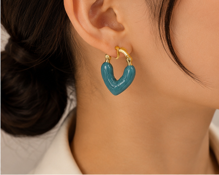 Chic Enamel Puffy Heart Huggie Earrings | MPS & Co.