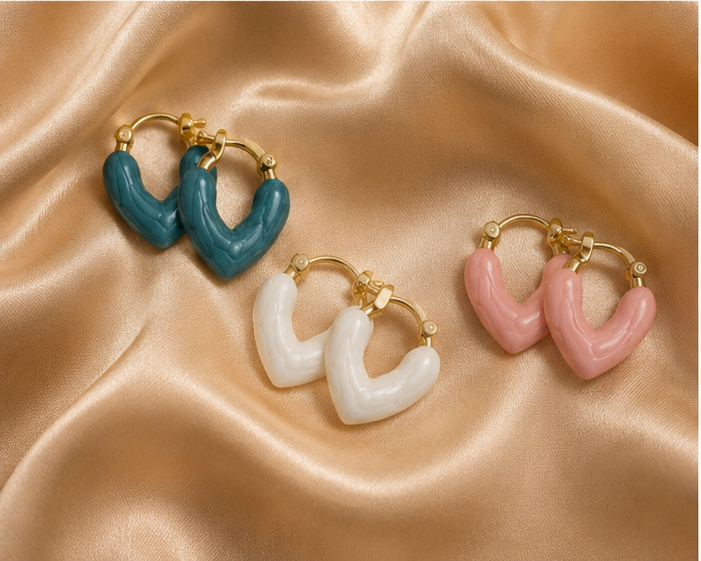 Chic Enamel Puffy Heart Huggie Earrings | MPS & Co.