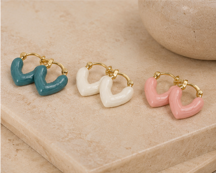 Chic Enamel Puffy Heart Huggie Earrings | MPS & Co.
