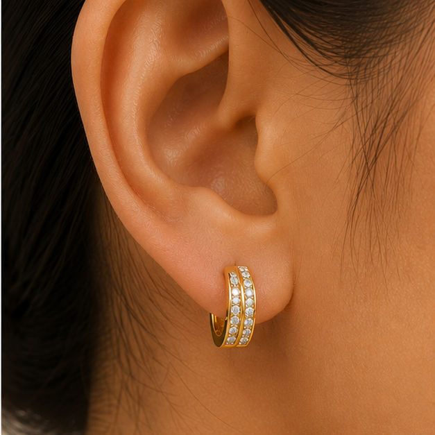 Double Row Pave Crystal Huggie Earrings | MPS & Co.