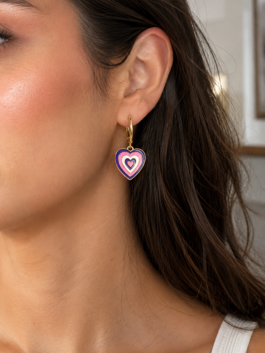 Multi-Layer Purple Enamel Heart Dangler Earrings | MPS & Co.