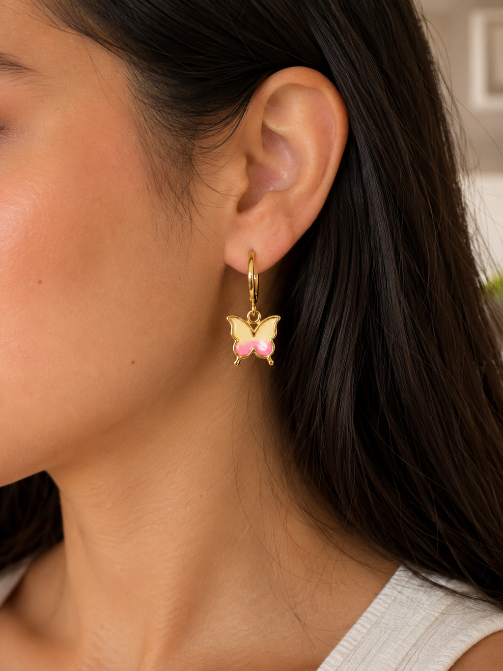 Gradient Yellow & Pink Butterfly Dangler Earrings | MPS & Co.