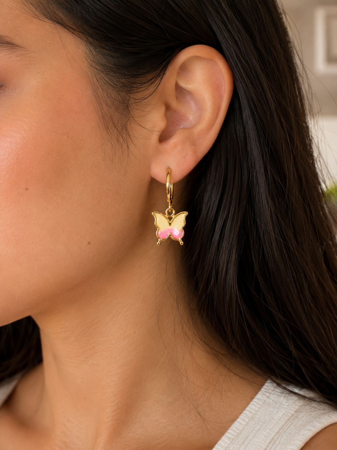 Gradient Yellow & Pink Butterfly Dangler Earrings | MPS & Co.