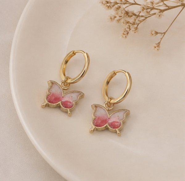 Gradient Yellow & Pink Butterfly Dangler Earrings | MPS & Co.