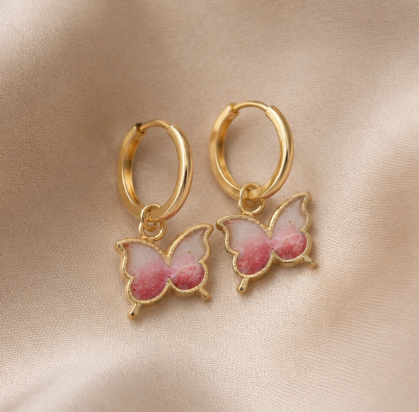 Gradient Yellow & Pink Butterfly Dangler Earrings | MPS & Co.