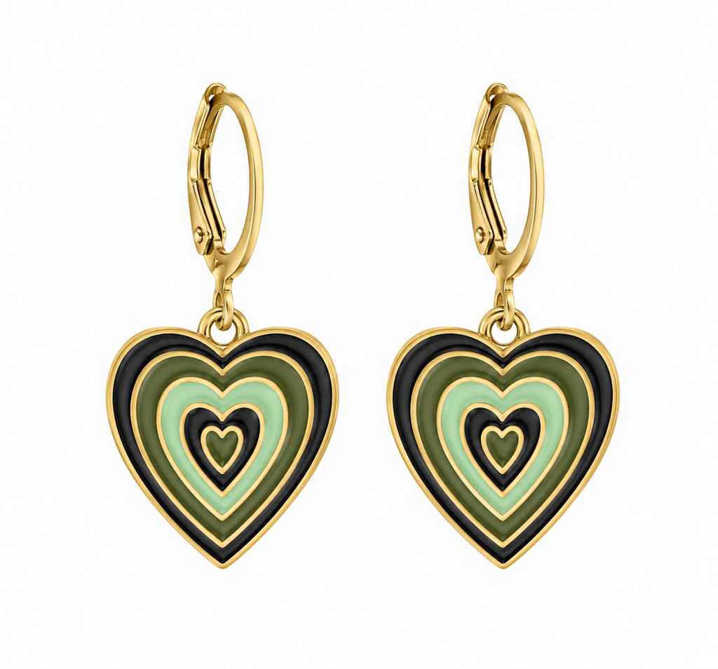 Sage & Black Layered Heart Dangler Earrings | MPS & Co.