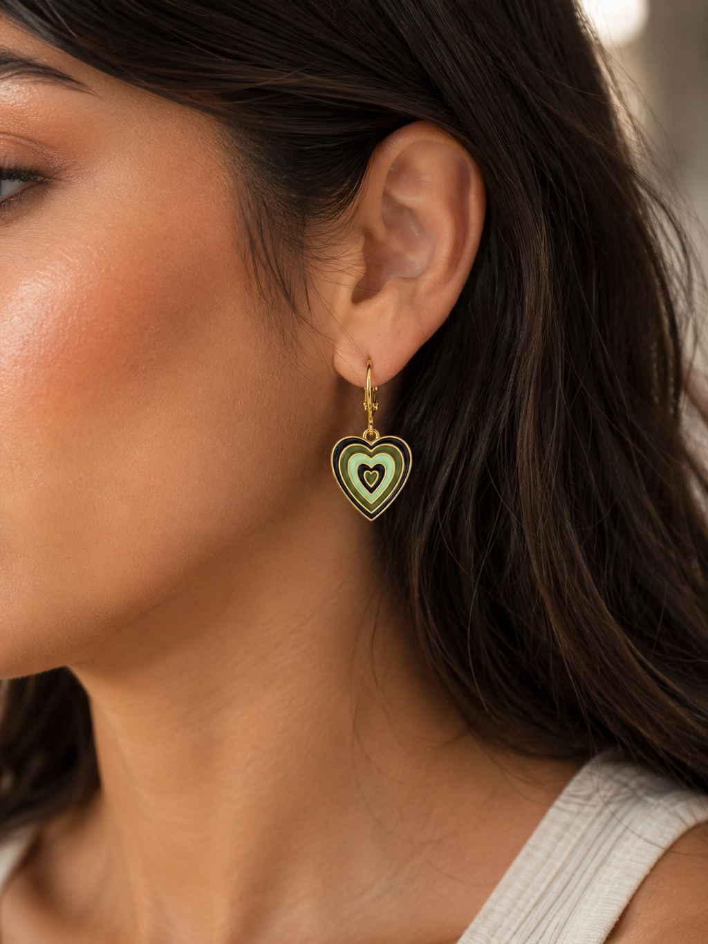 Sage & Black Layered Heart Dangler Earrings | MPS & Co.