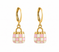 Pink Checkered Handbag Charm Dangler Earrings | MPS & Co.