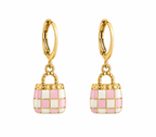 Pink Checkered Handbag Charm Dangler Earrings | MPS & Co.