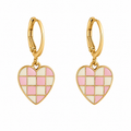 Pink Checkered Heart Dangler Earrings | MPS & Co.