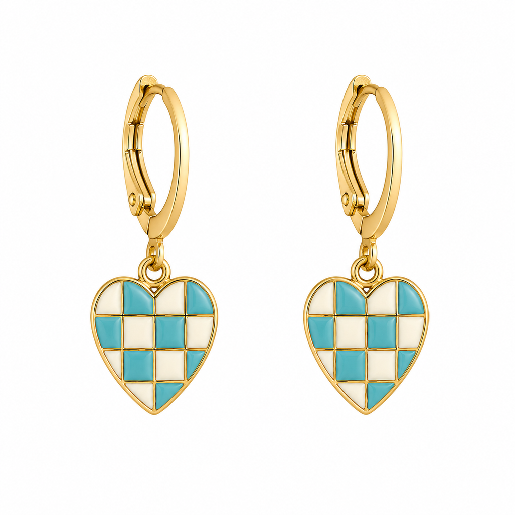 Turquoise Checkered Heart Dangler Earrings | MPS & Co.