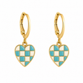 Turquoise Checkered Heart Dangler Earrings | MPS & Co.